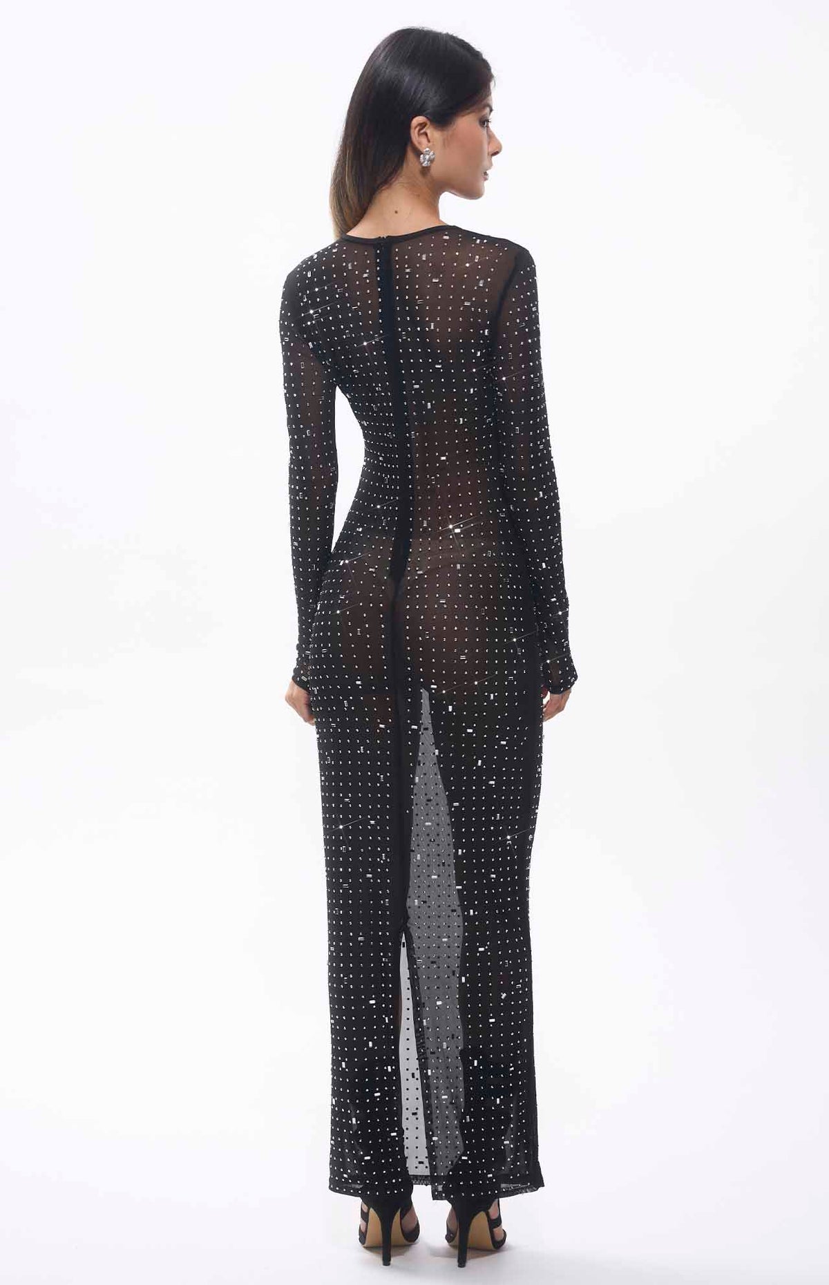 Sasso Crystal Mesh Maxi Dress Black