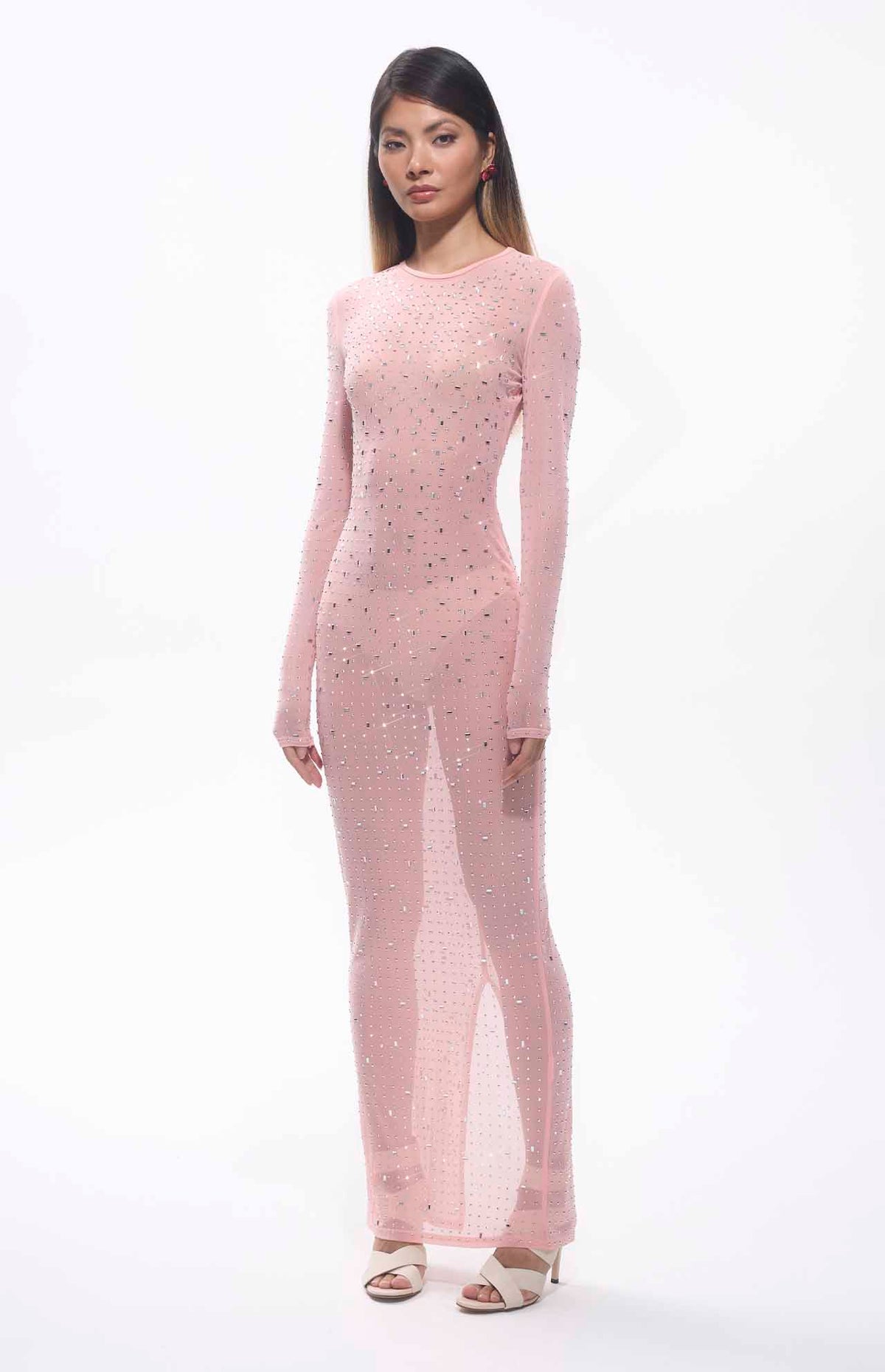 Sasso Diamante Mesh Maxi Dress Pink