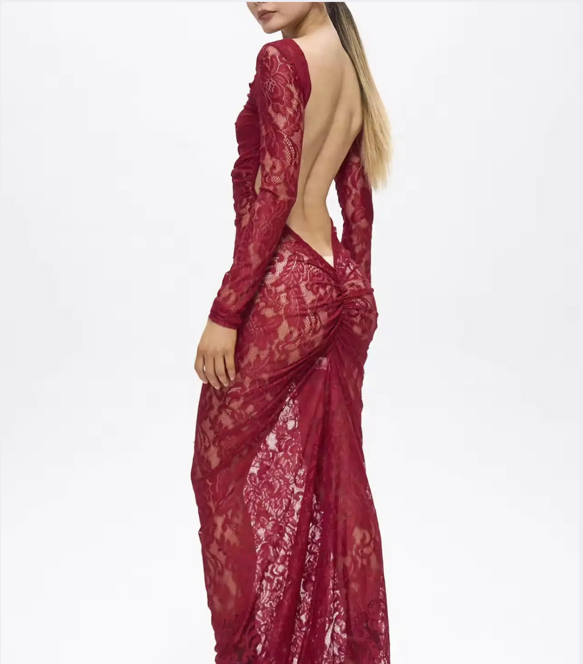 Turo Backless Floral Lace Maxi Dress Red