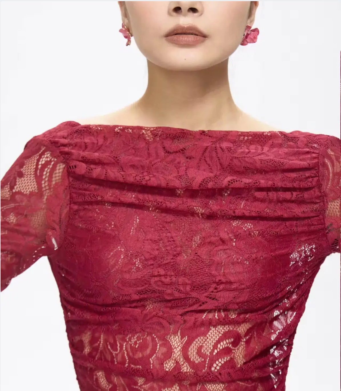 Turo Backless Floral Lace Maxi Dress Red