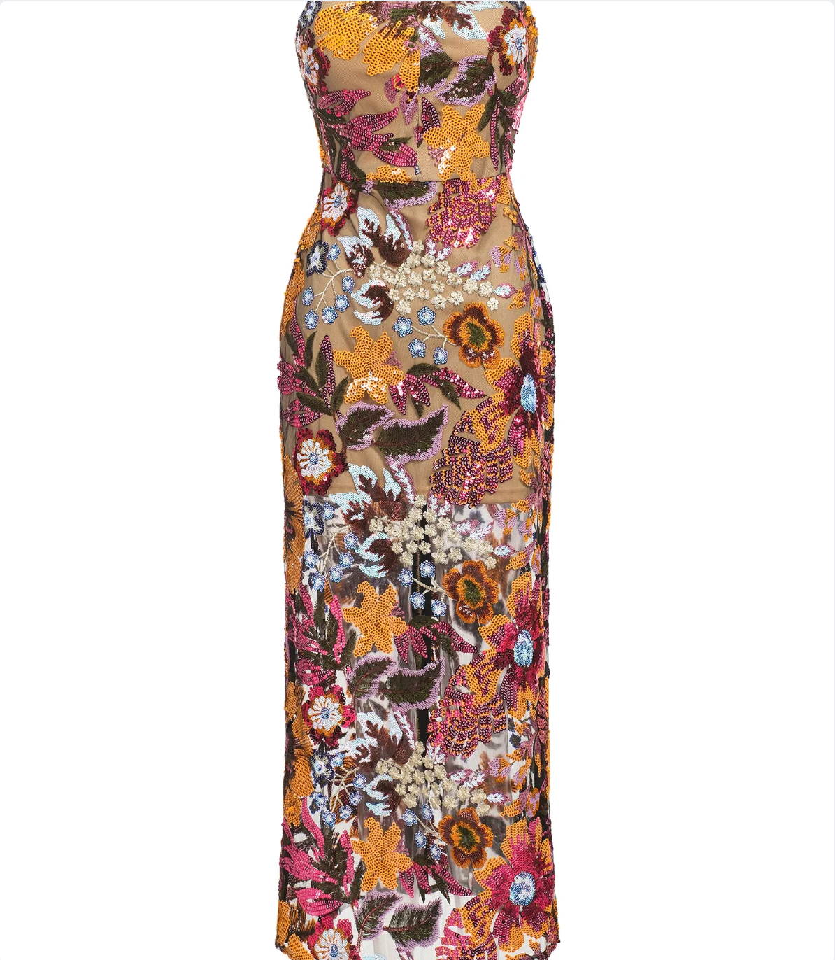 Floral Sequin Strapless Dress