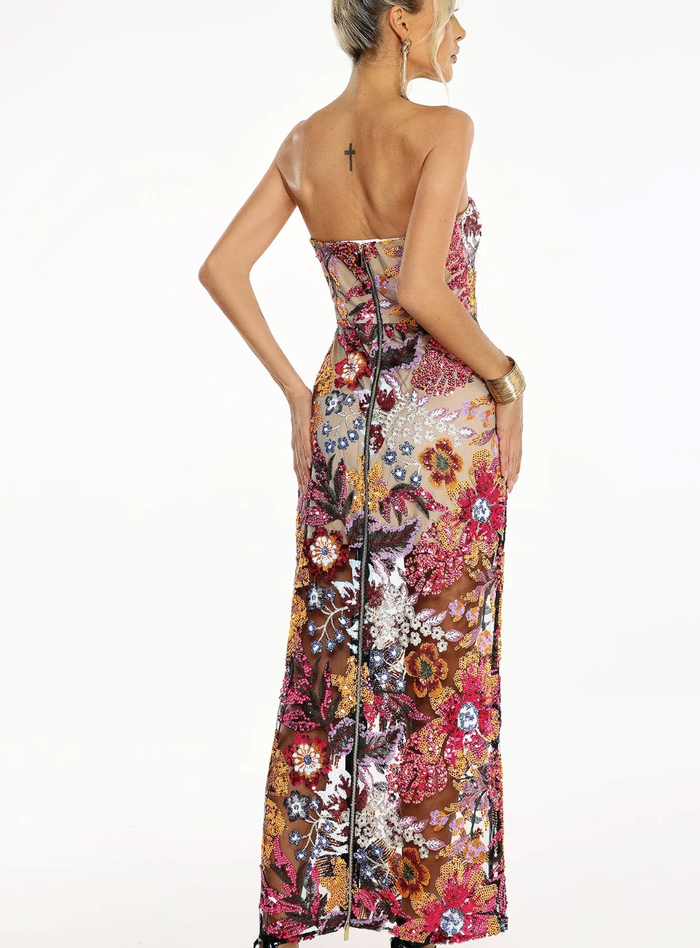 Floral Sequin Strapless Dress