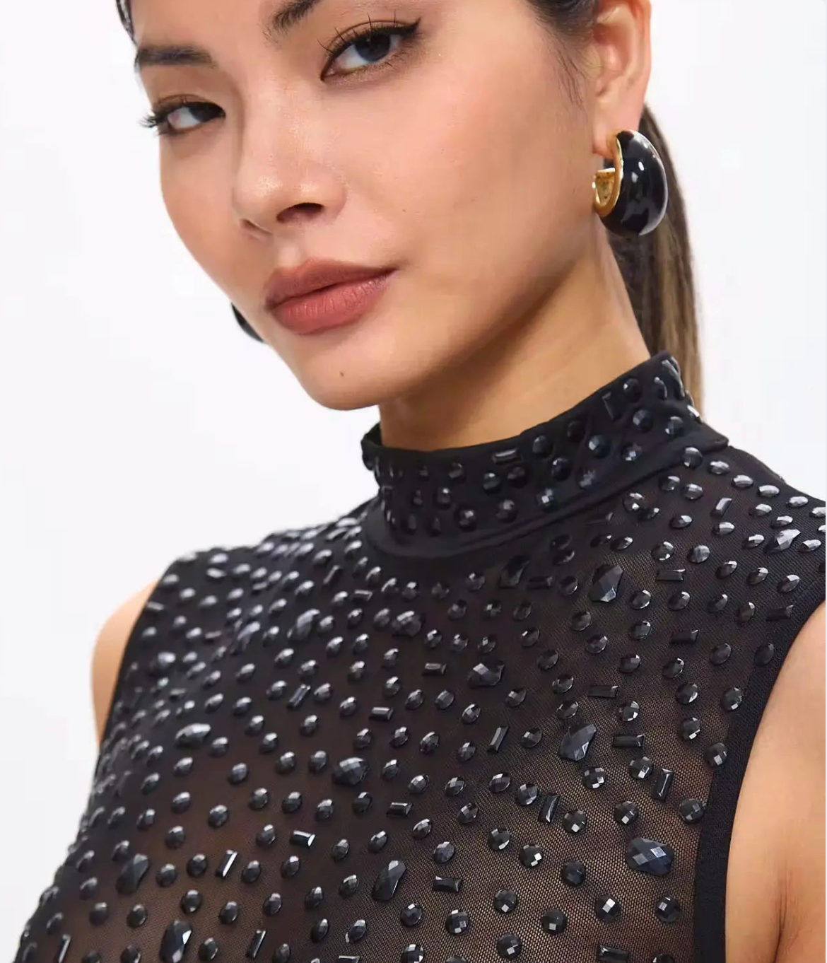 Mone Embellished Black Crystal Maxi Dress