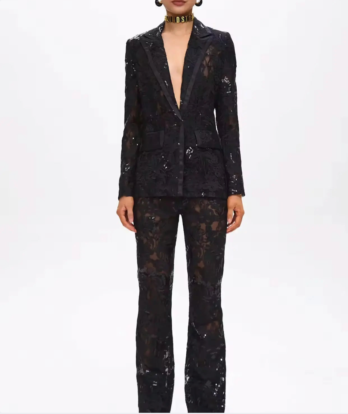 GUZUNDSTRAUS Carie Sequin Floral Blazer Set Black