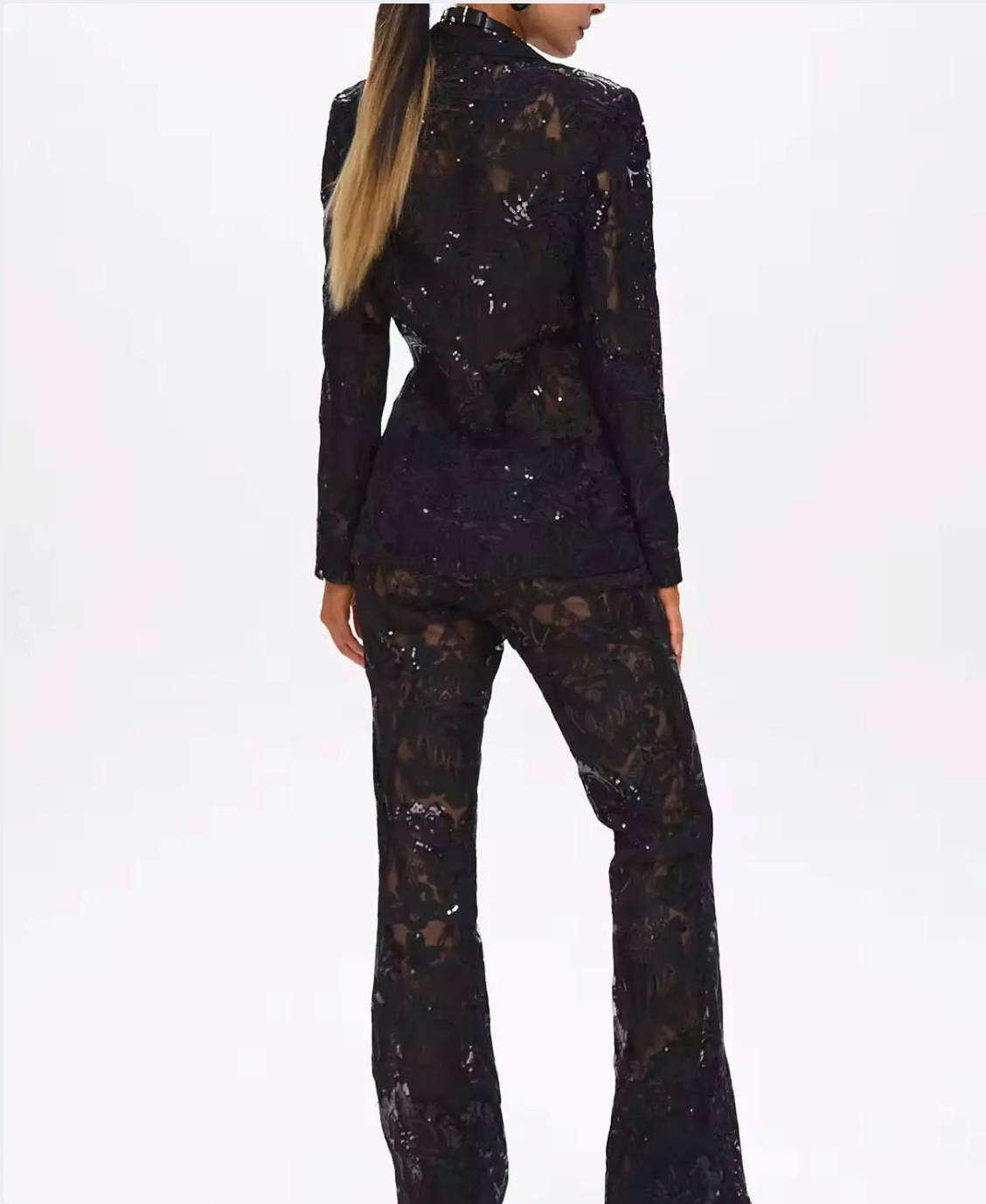 GUZUNDSTRAUS Carie Sequin Floral Blazer Set Black