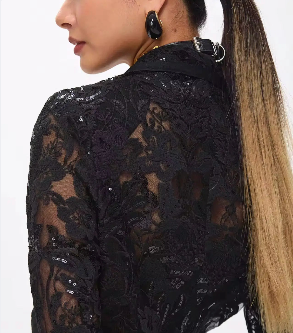 GUZUNDSTRAUS Carie Sequin Floral Blazer Set Black