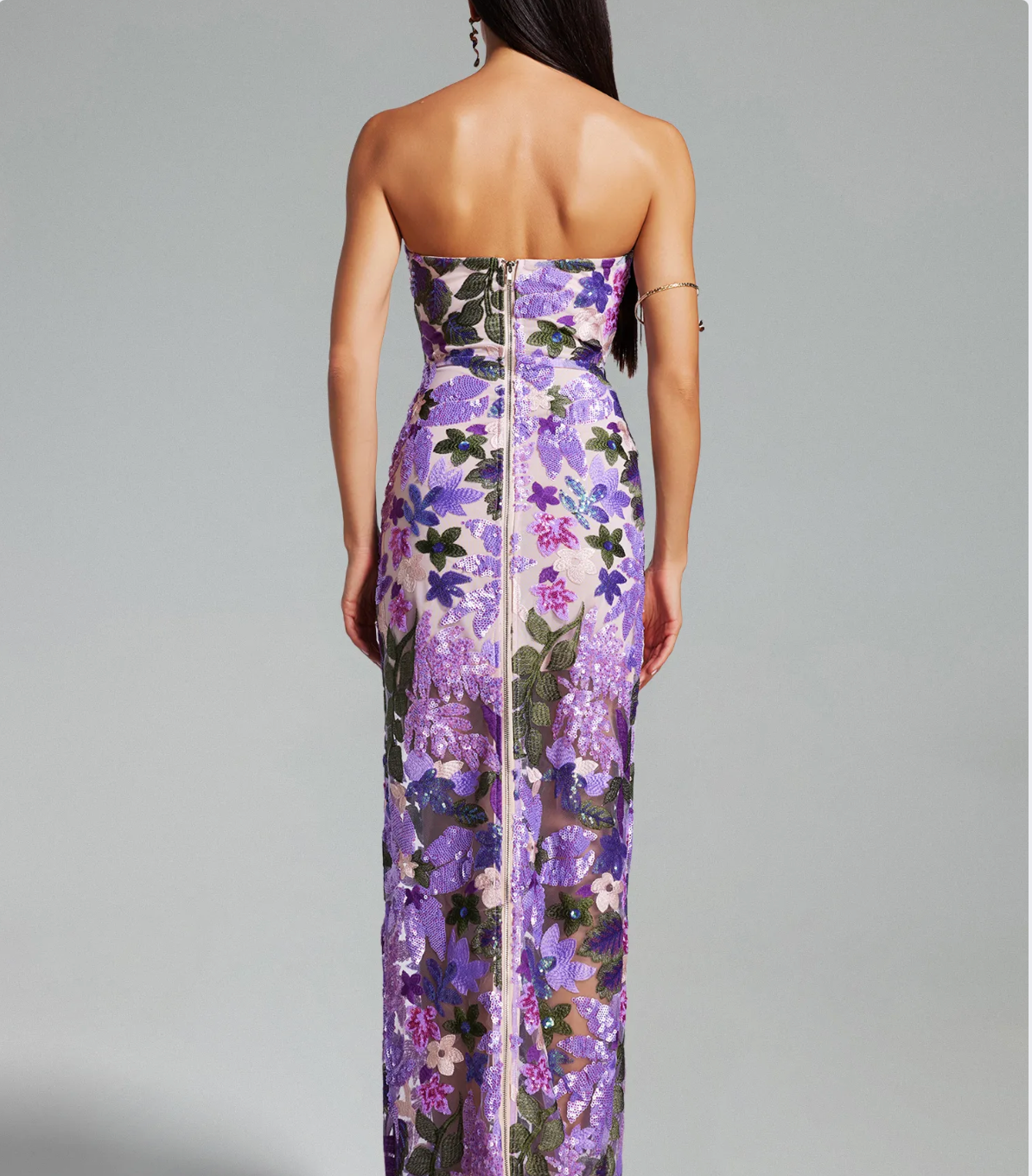 Purple Floral Sequin Midi Dress
