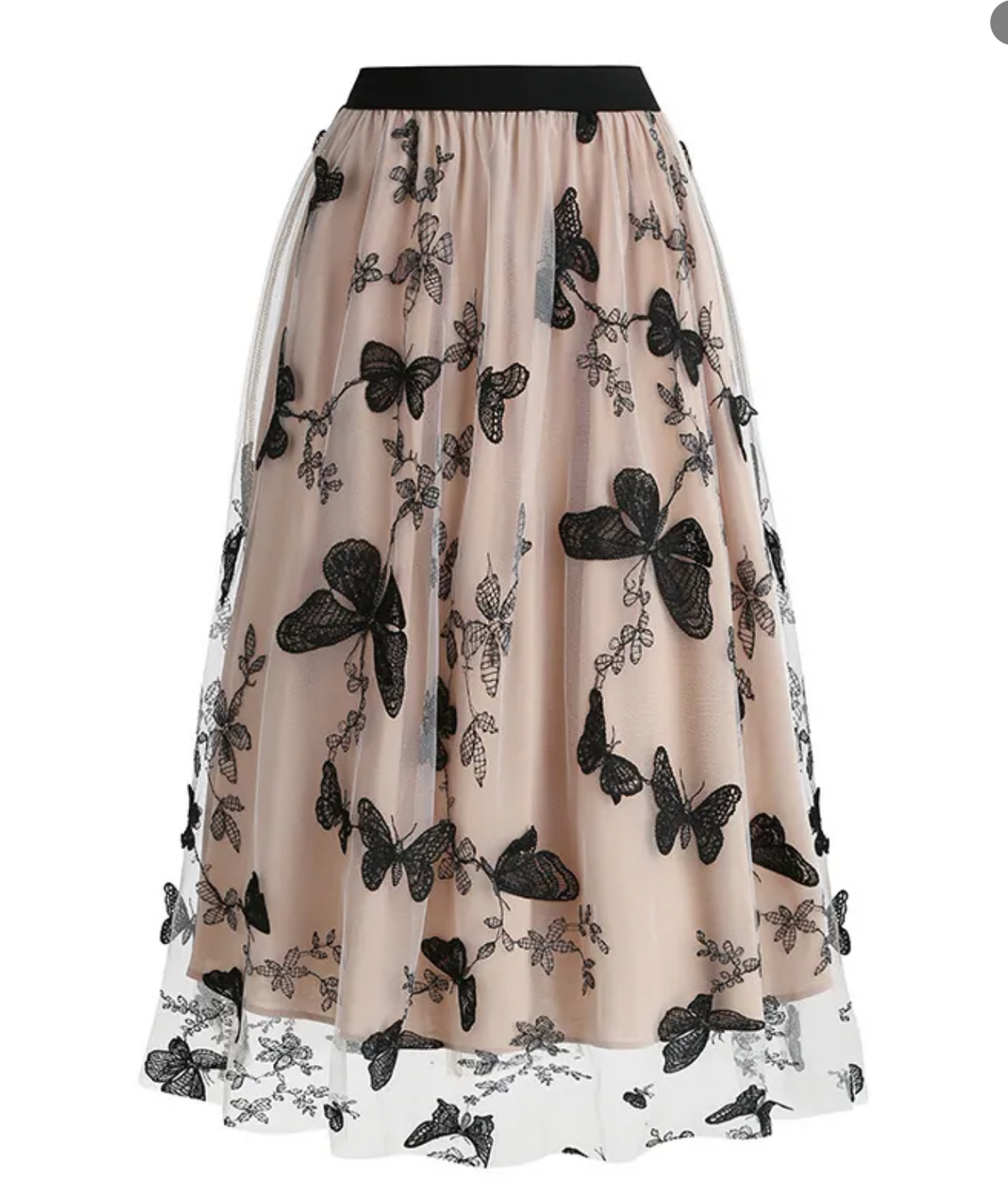 Women's Vintage Look Butterfly Embroidery Midi Mesh Skirt