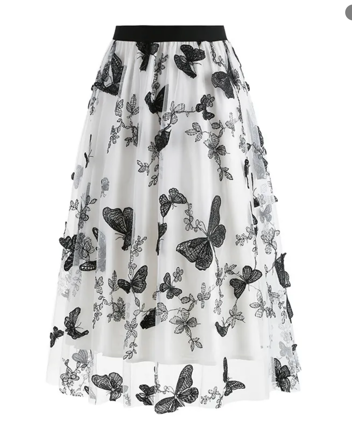 Women's Vintage Look Butterfly Embroidery Midi Mesh Skirt