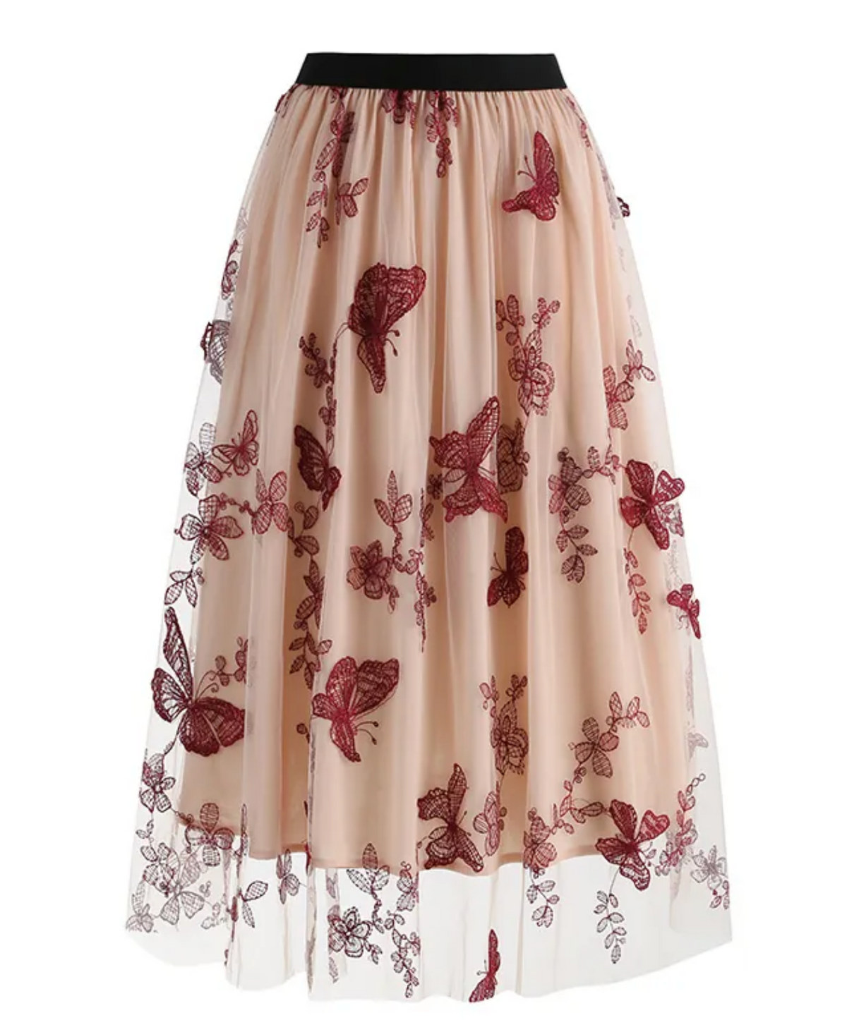Women's Vintage Look Butterfly Embroidery Midi Mesh Skirt
