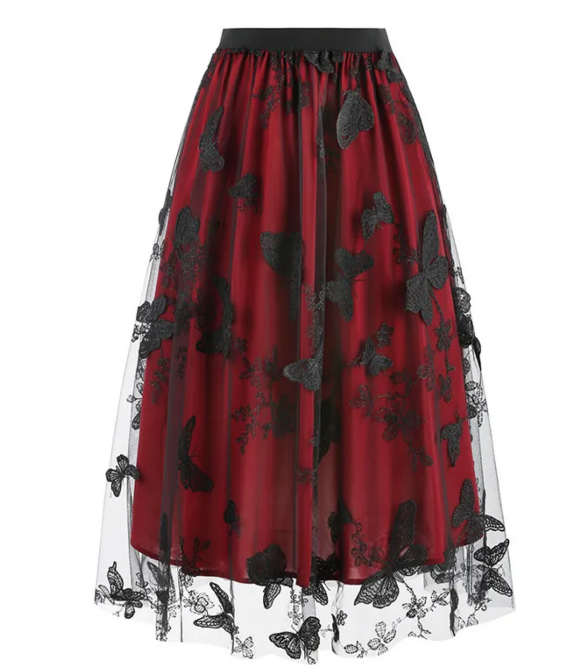 Women's Vintage Look Butterfly Embroidery Midi Mesh Skirt