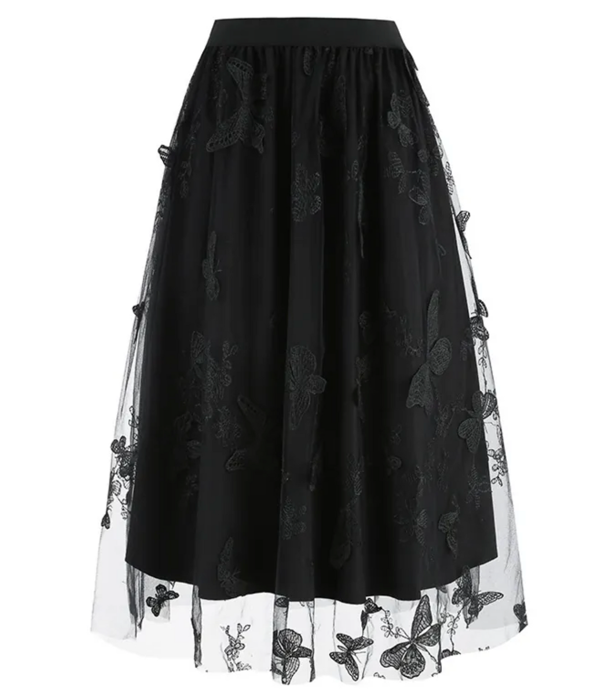 Women's Vintage Look Butterfly Embroidery Midi Mesh Skirt