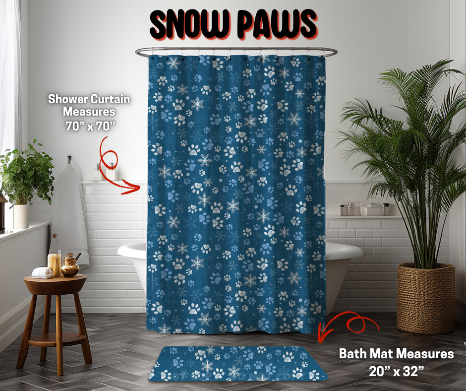 Preorder Custom Shower Curtain / Bath Mat - Snow Paws - Closes 8 Sep - ETA early Jan 2026