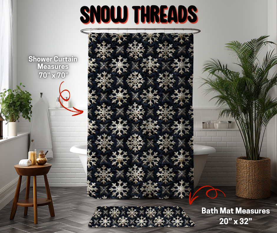Preorder Custom Shower Curtain / Bath Mat - Snow Threads - Closes 8 Sep - ETA early Jan 2026