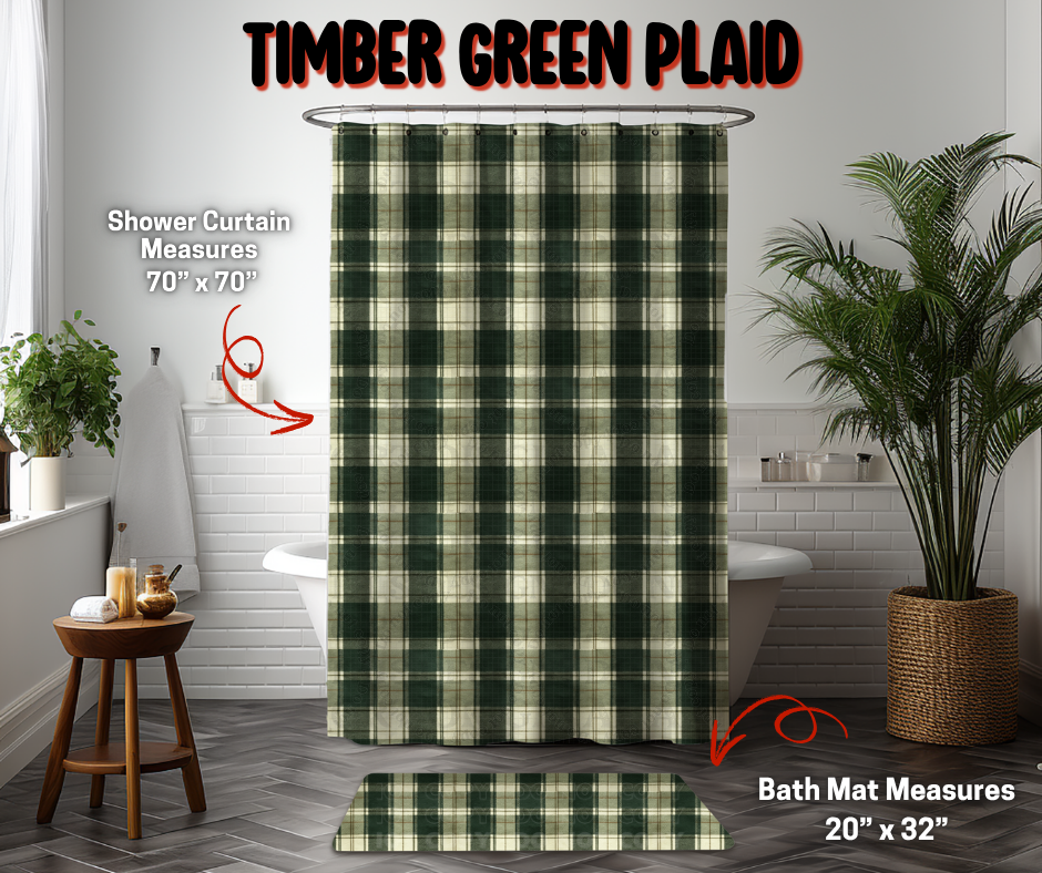 Preorder Custom Shower Curtain / Bath Mat - Timber Green Plaid - Closes 8 Sep - ETA early Jan 2026