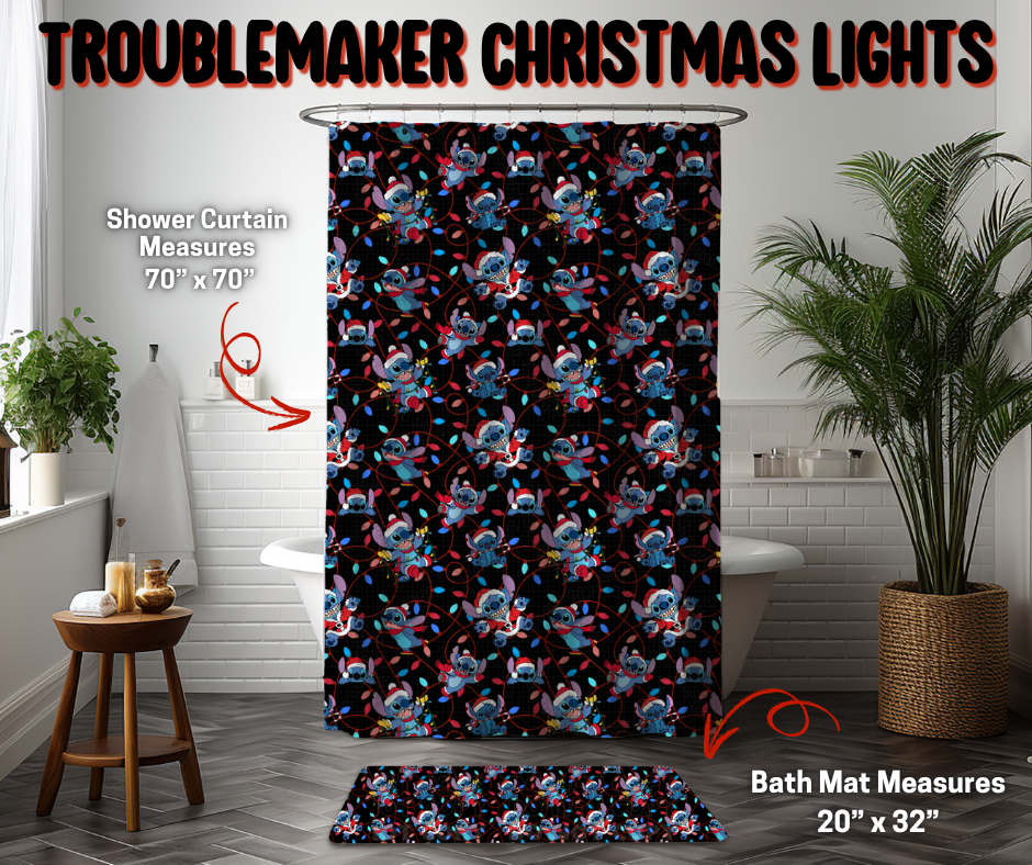 Preorder Custom Shower Curtain / Bath Mat - Troublemaker Christmas Lights - Closes 8 Sep - ETA early Jan 2026
