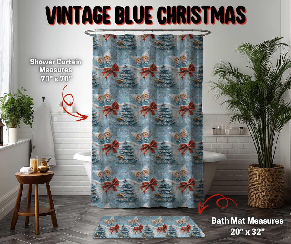 Preorder Custom Shower Curtain / Bath Mat - Vintage Blue Christmas - Closes 8 Sep - ETA early Jan 2026