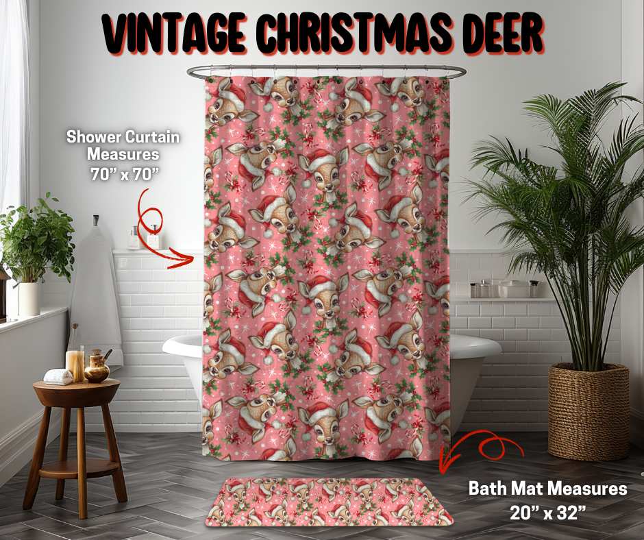 Preorder Custom Shower Curtain / Bath Mat - Vintage Christmas Deer - Closes 8 Sep - ETA early Jan 2026