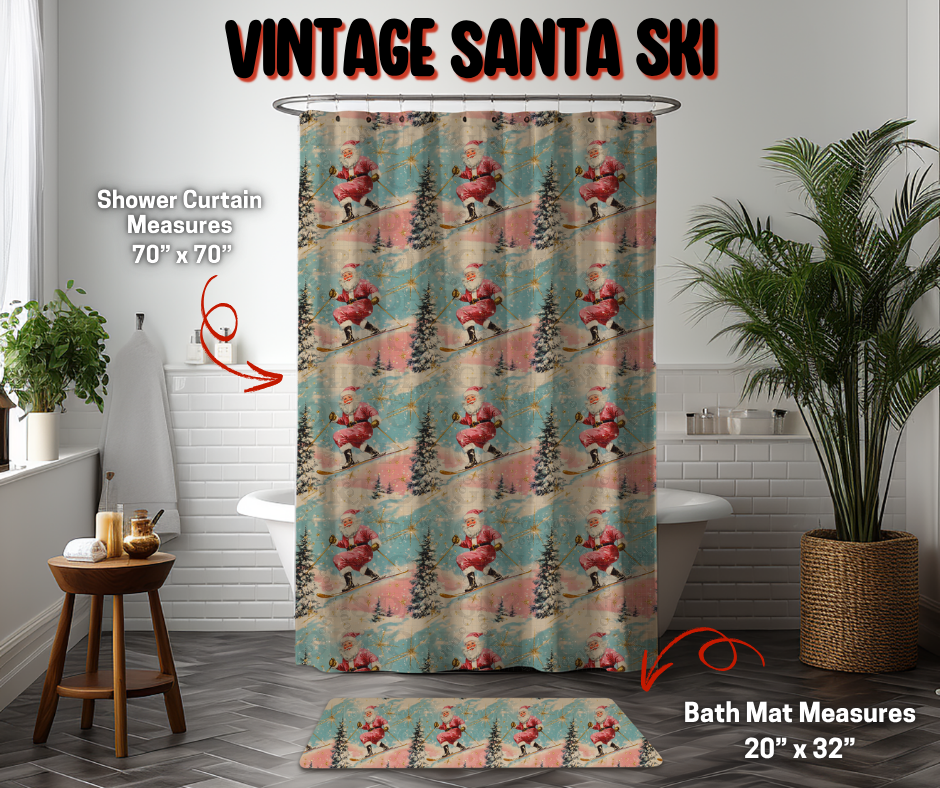 Preorder Custom Shower Curtain / Bath Mat - Vintage Santa Ski - Closes 8 Sep - ETA early Jan 2026