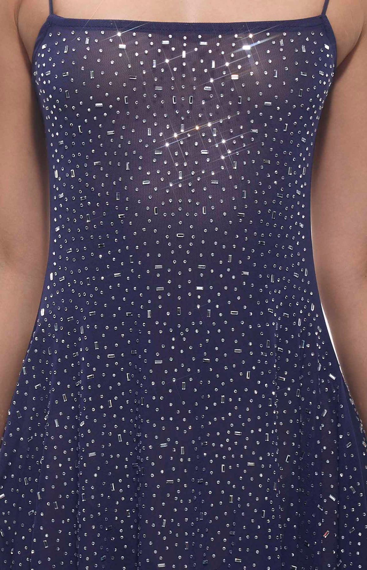 Wena Crystal Mesh Sparkle Mini Dress Blue