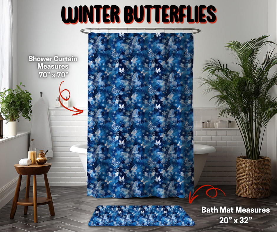 Preorder Custom Shower Curtain / Bath Mat - Winter Butterflies - Closes 8 Sep - ETA early Jan 2026