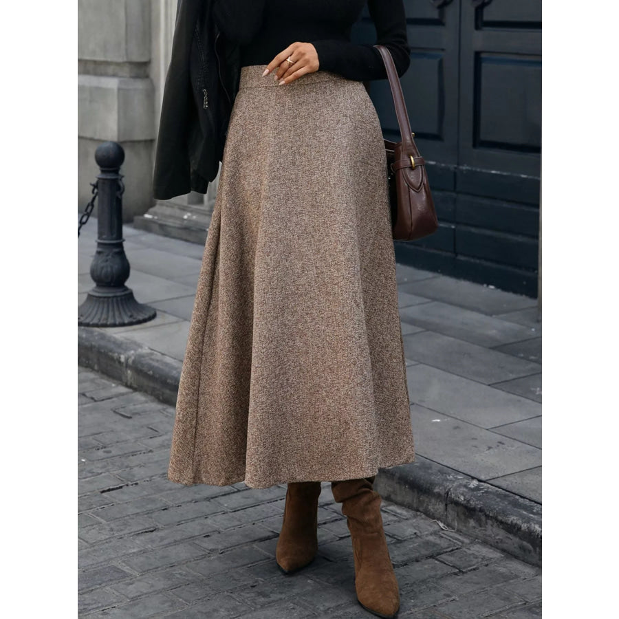 A-Line Midi Skirt Brown / S Apparel and Accessories