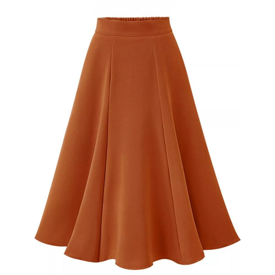 A-Line Midi Skirt with Elastic Waistband Rust / One Size Apparel and Accessories