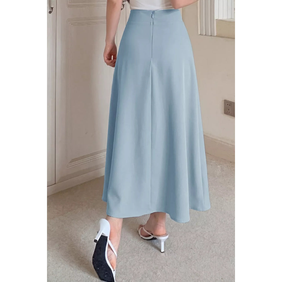 A-Line Midi Skirt with Zipper Light Blue / S Apparel and Accessories