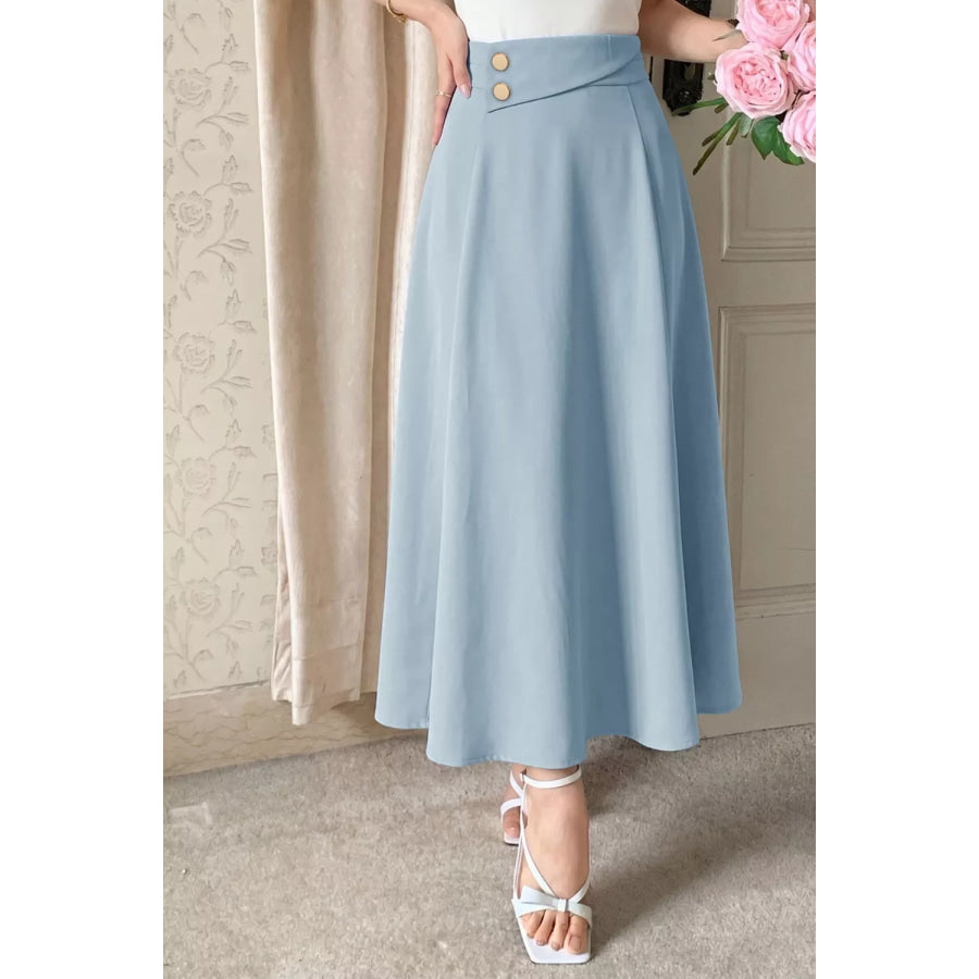 A-Line Midi Skirt with Zipper Light Blue / S Apparel and Accessories