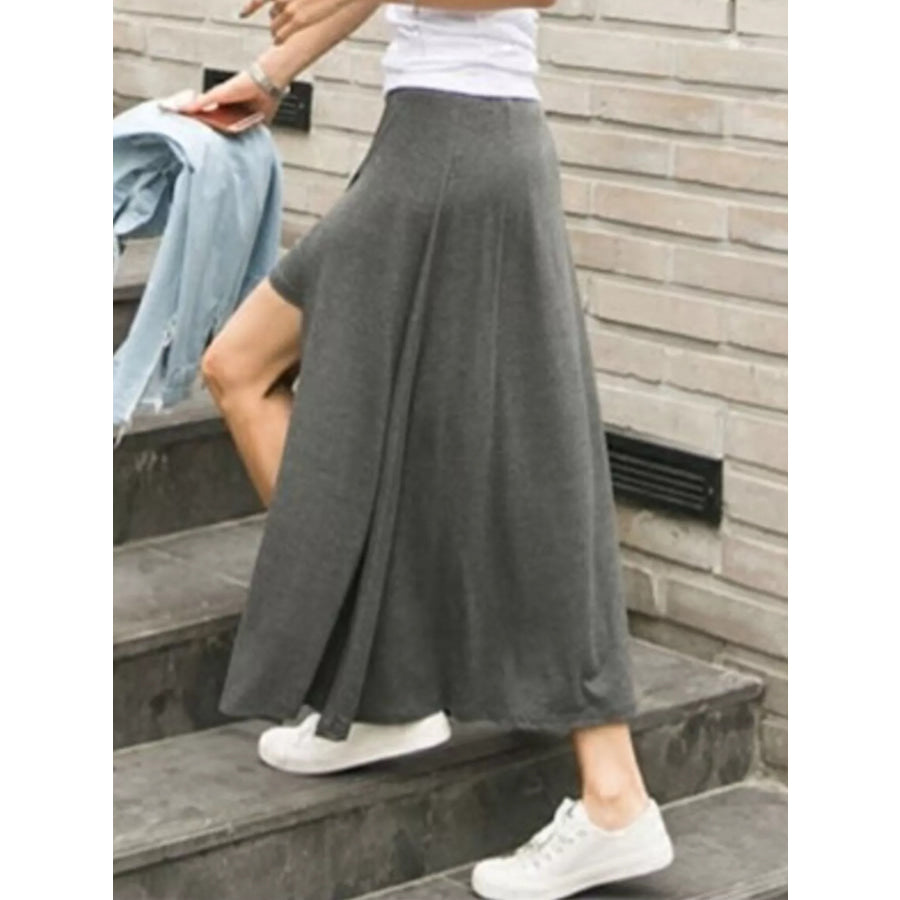 A-Line Slit Maxi Skirt Dark Gray / One Size Apparel and Accessories