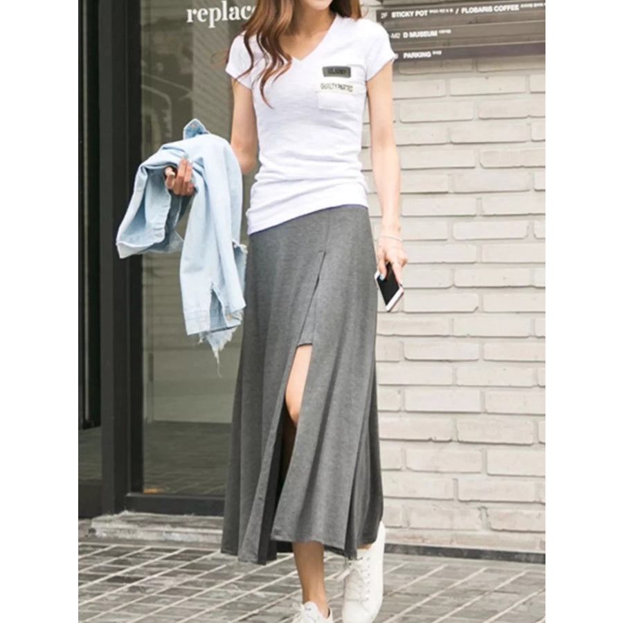 A-Line Slit Maxi Skirt Dark Gray / One Size Apparel and Accessories
