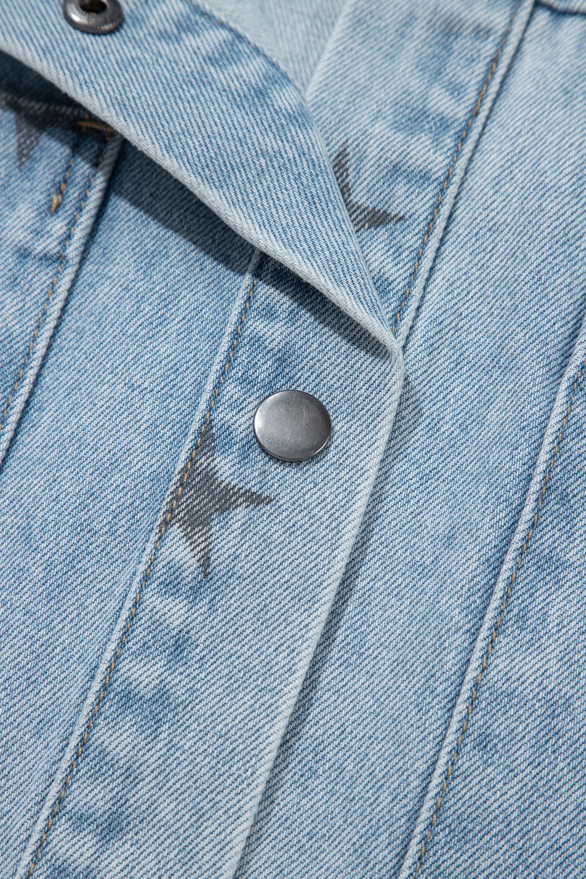 Sky Blue Stars Pattern Long Sleeve Shirt Collar Denim Jacket