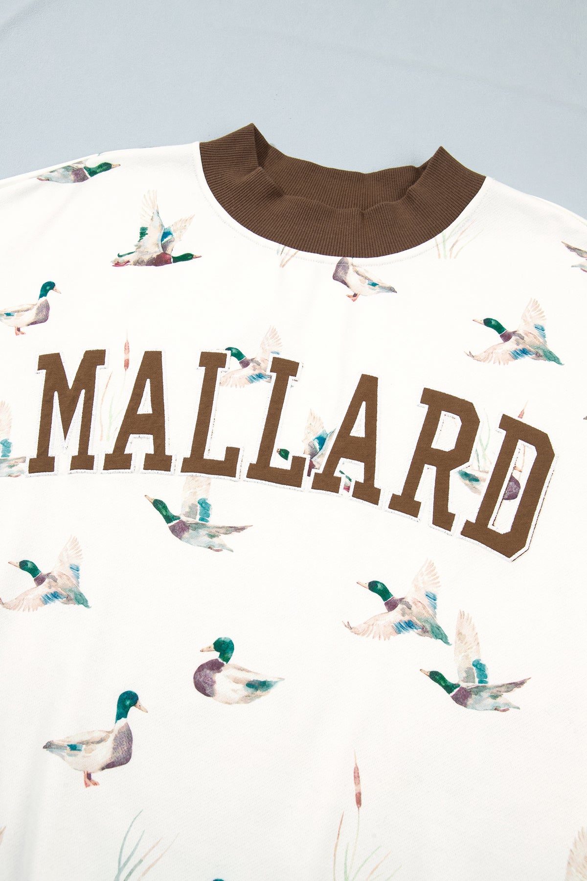 Beige Western Mallard Letter Print Baggy Pullover Sweatshirt