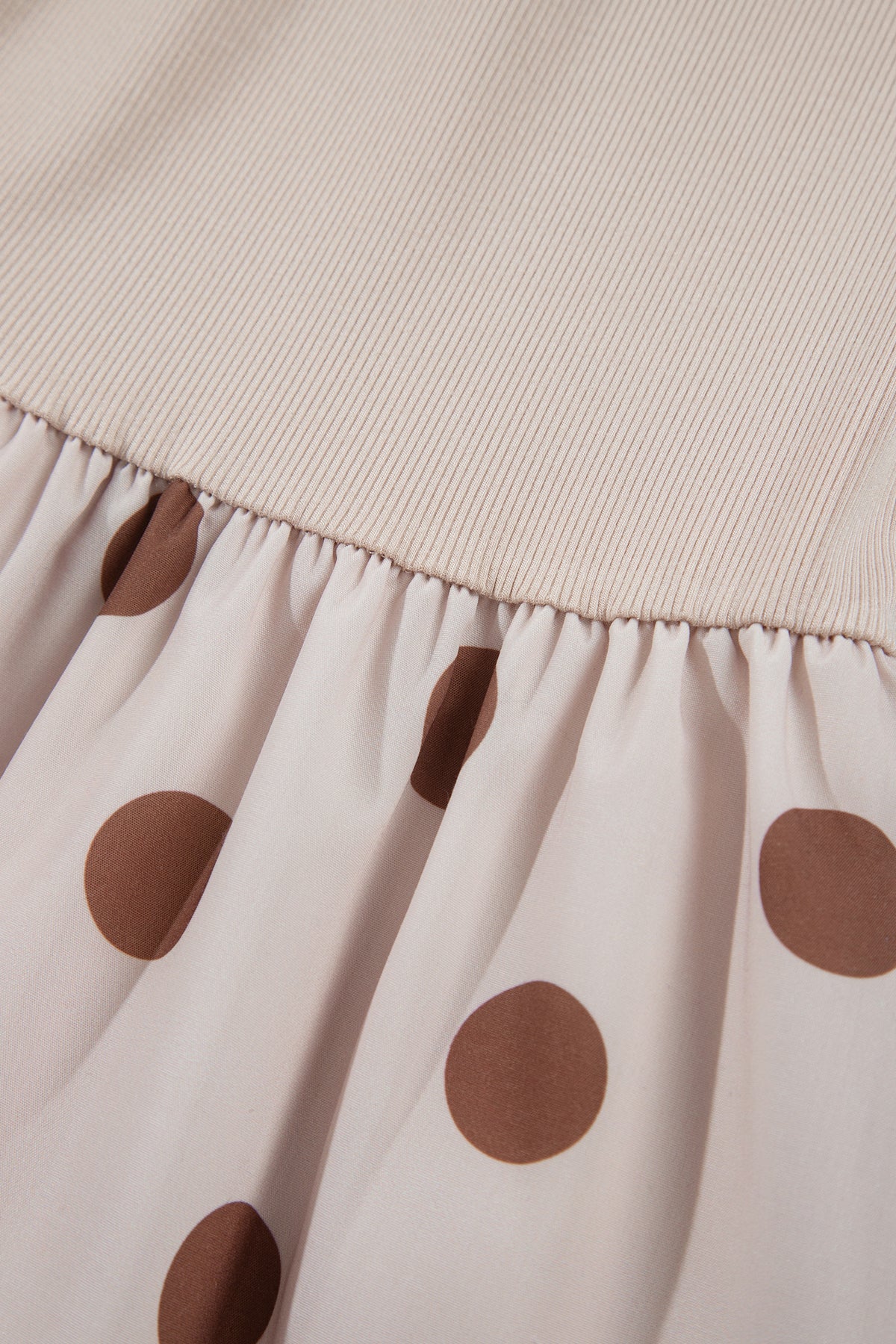 Beige Polka Dot Midi Long Sleeve Dress