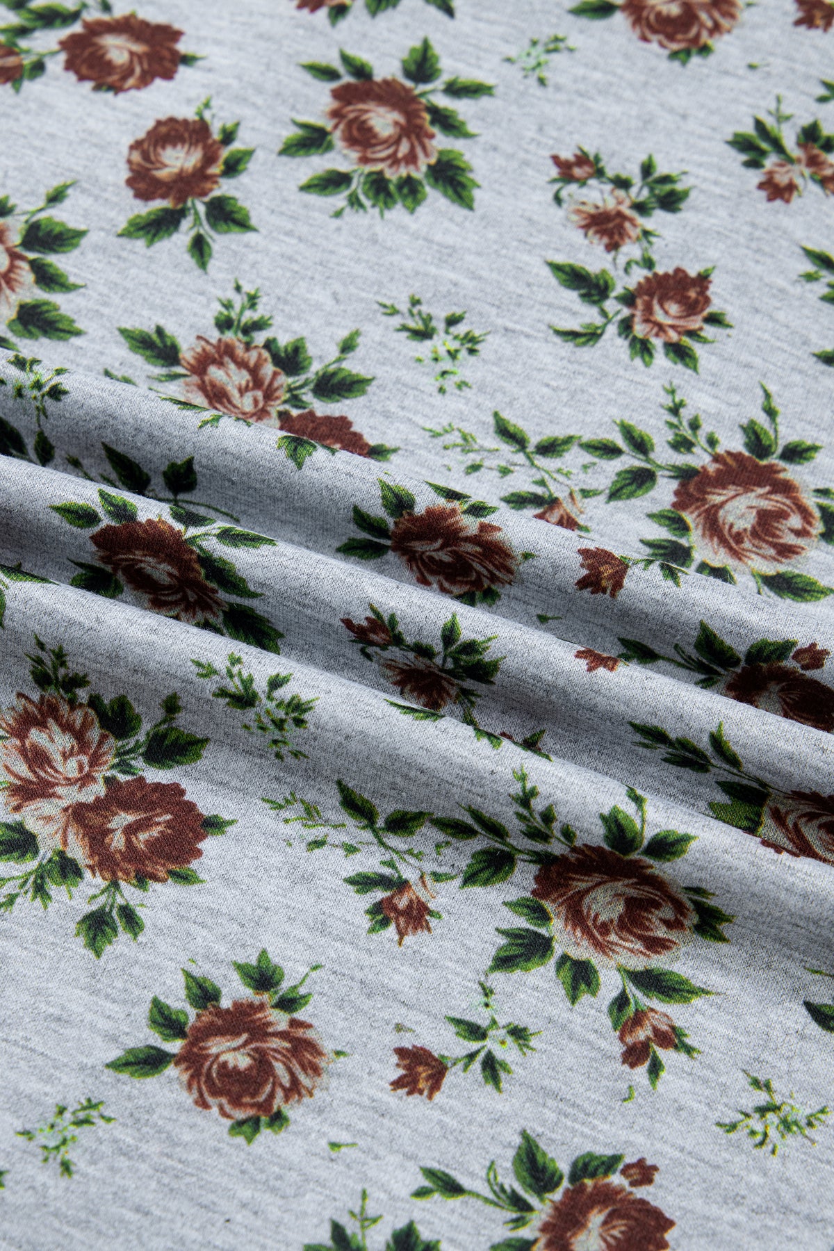 Gray Retro Floral Print Denim Patchwork Buttoned Polo Collar Top