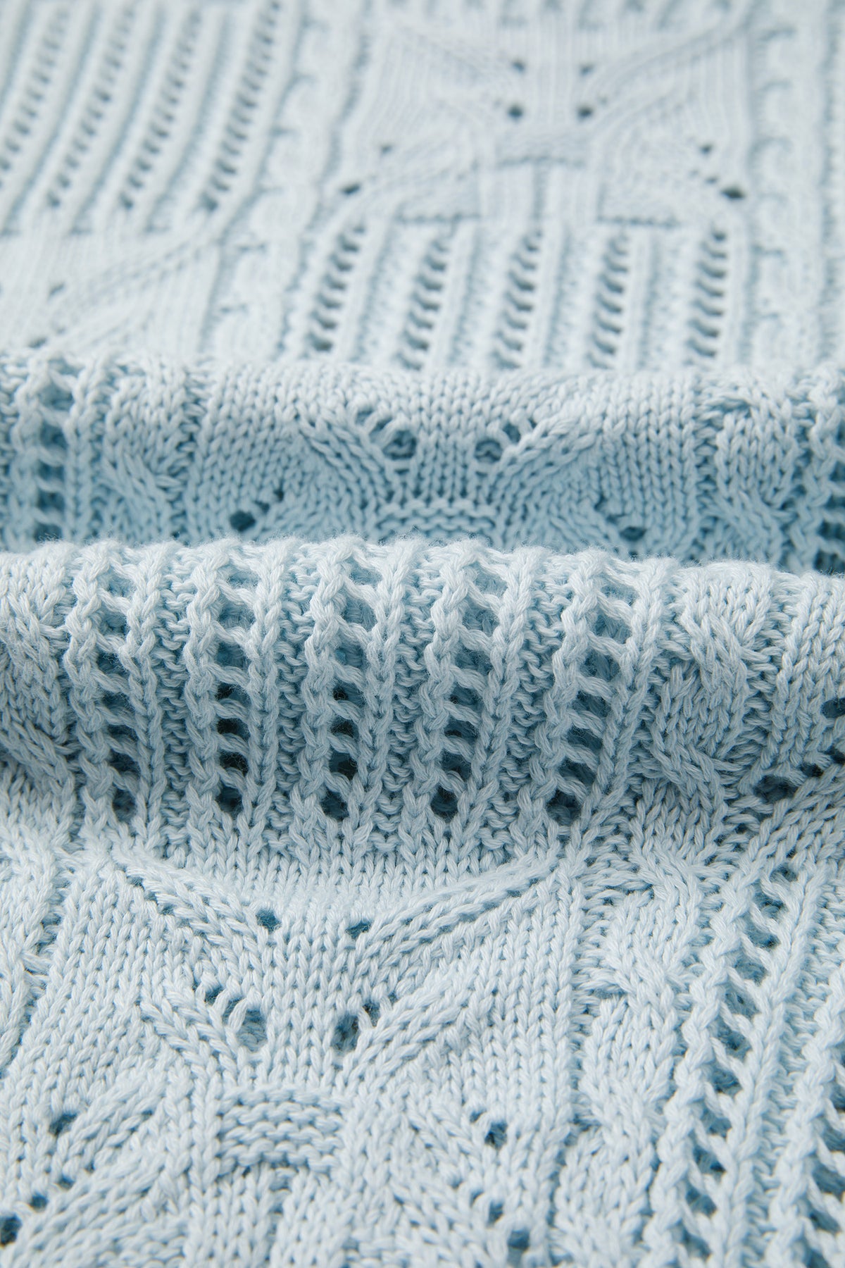 Bonbon Pointelle Knit Patterned Scalloped Trim Short Sleeve Sweater