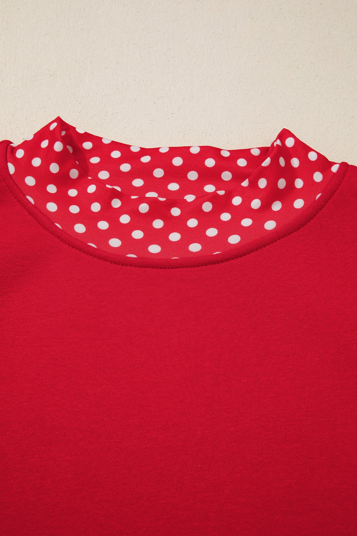 Racing Red Polka Dot Patchwork Round Neck Plus Size Sweatshirt