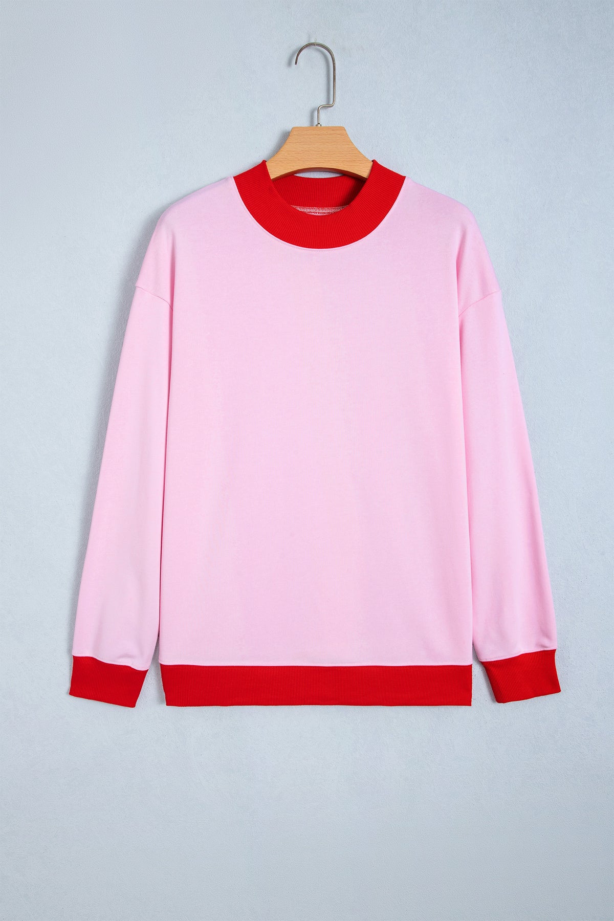 Dirty blue Colorblock Trim Crewneck Long Sleeve Pullover Sweatshirt