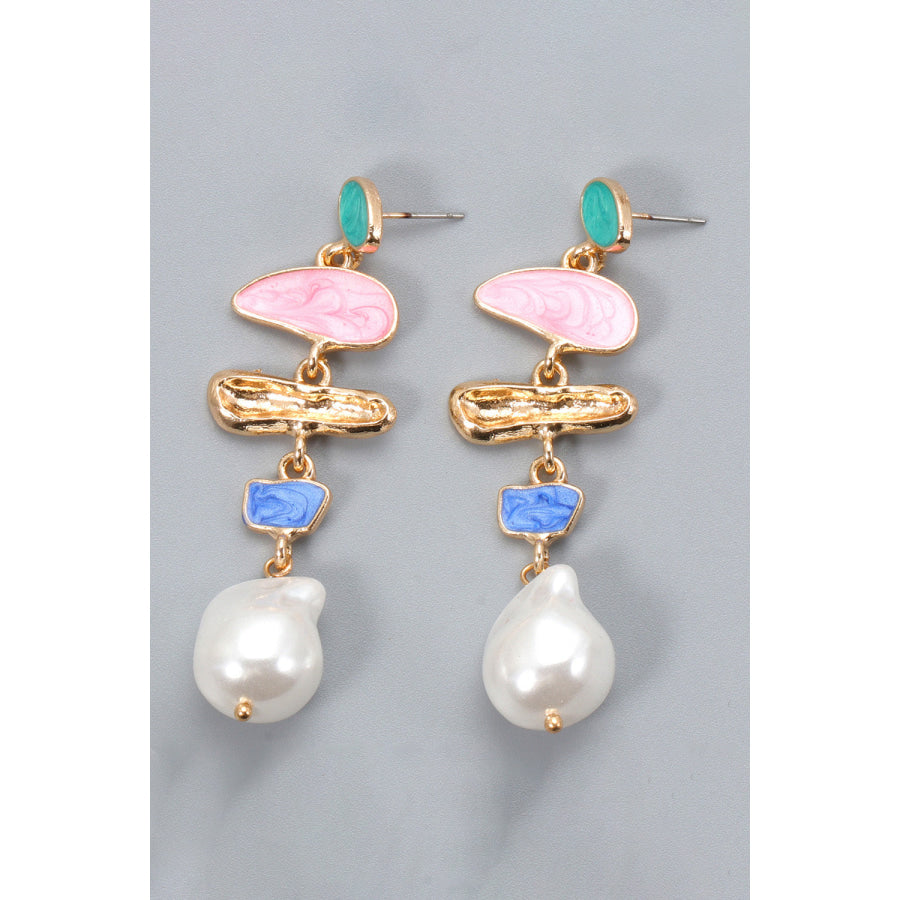 Abnormal Shpae Zinc Alloy Synthetic Pearl Dangle Earrings Multicolor / One Size