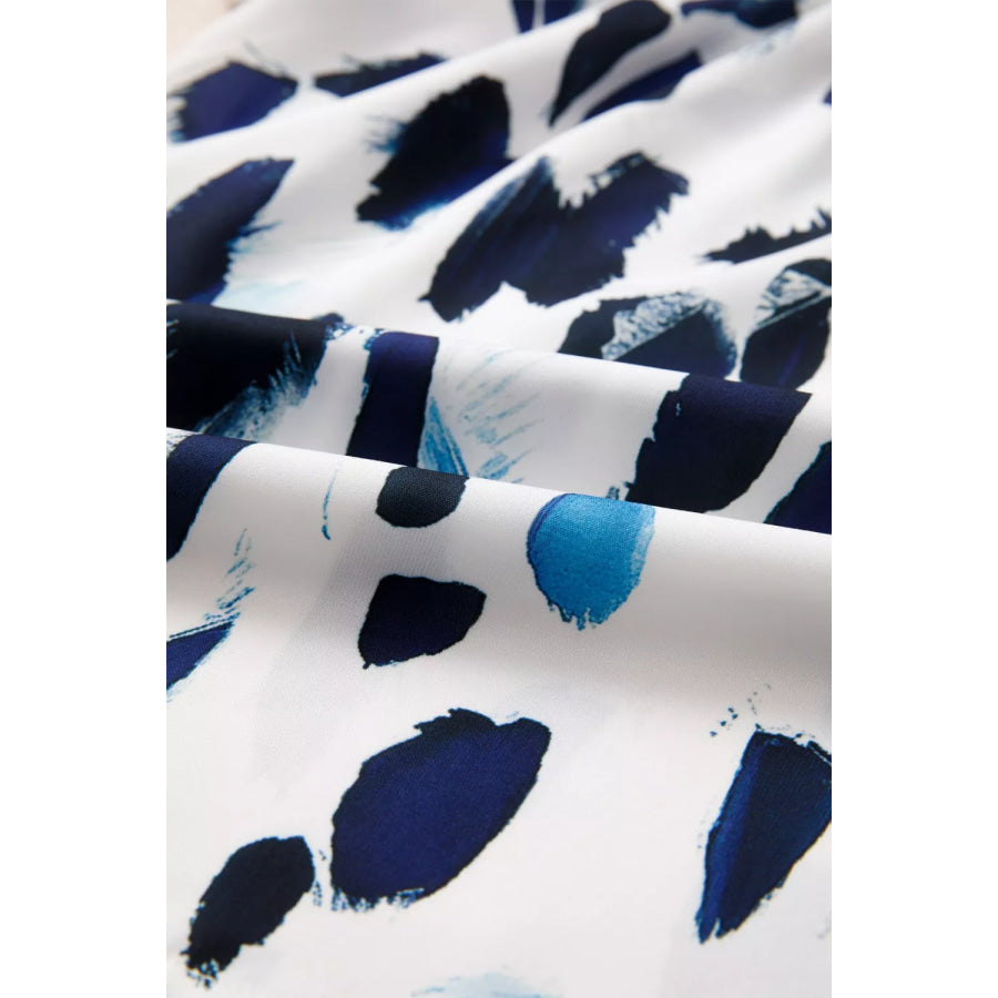 Abstract Animal Print Striped Ruffle Trim V Neck Blouse Apparel and Accessories