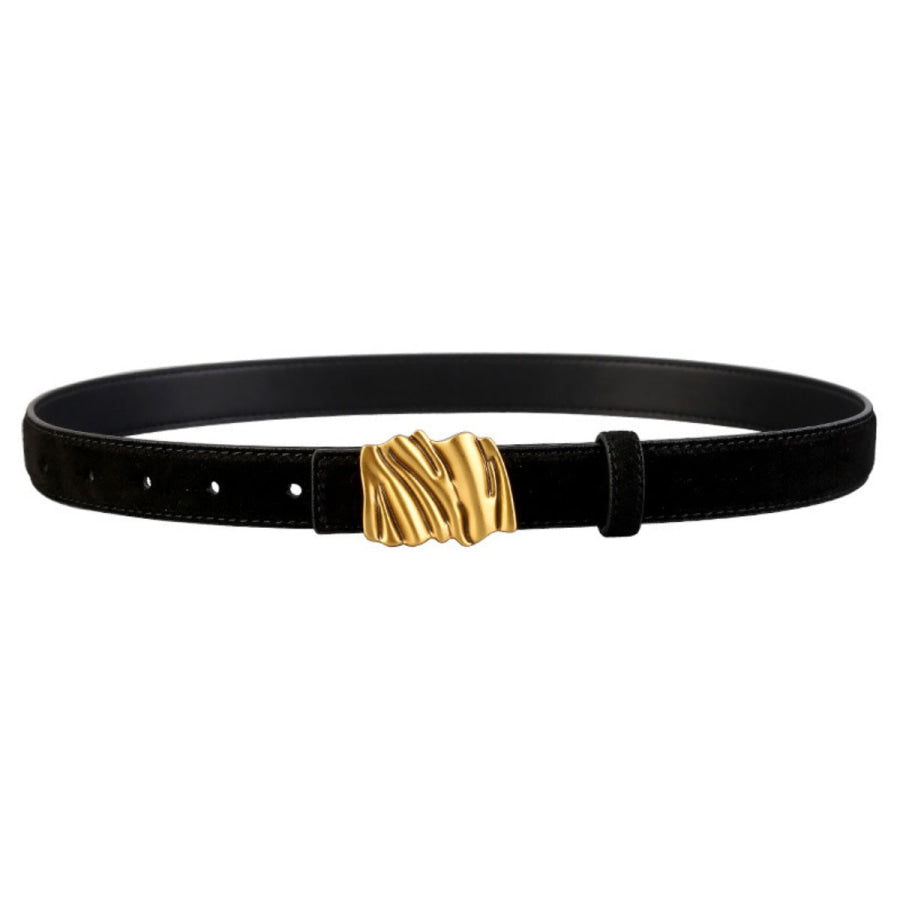 Abstract Buckle Leather Belt Black / One Size Apparel and Accessories