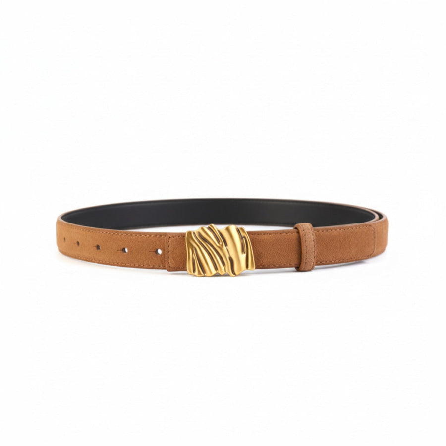 Abstract Buckle Leather Belt Brown / One Size Apparel and Accessories