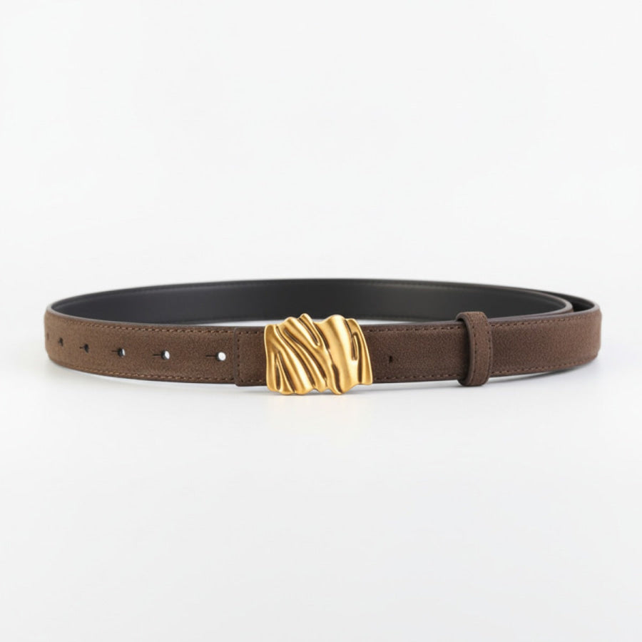 Abstract Buckle Leather Belt Coffee Brown / One Size Apparel and Accessories