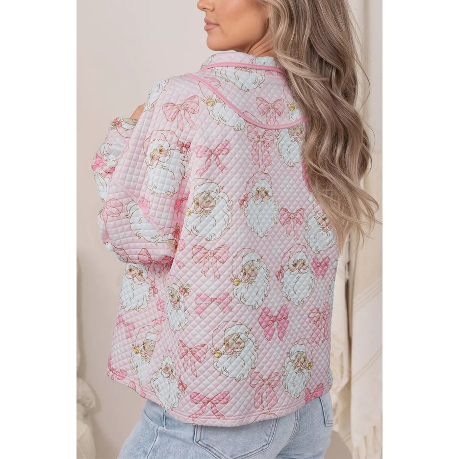 Abstract Christmas Print Zip-Up Collar Long Sleeve Sweatshirt Apparel and Accessories