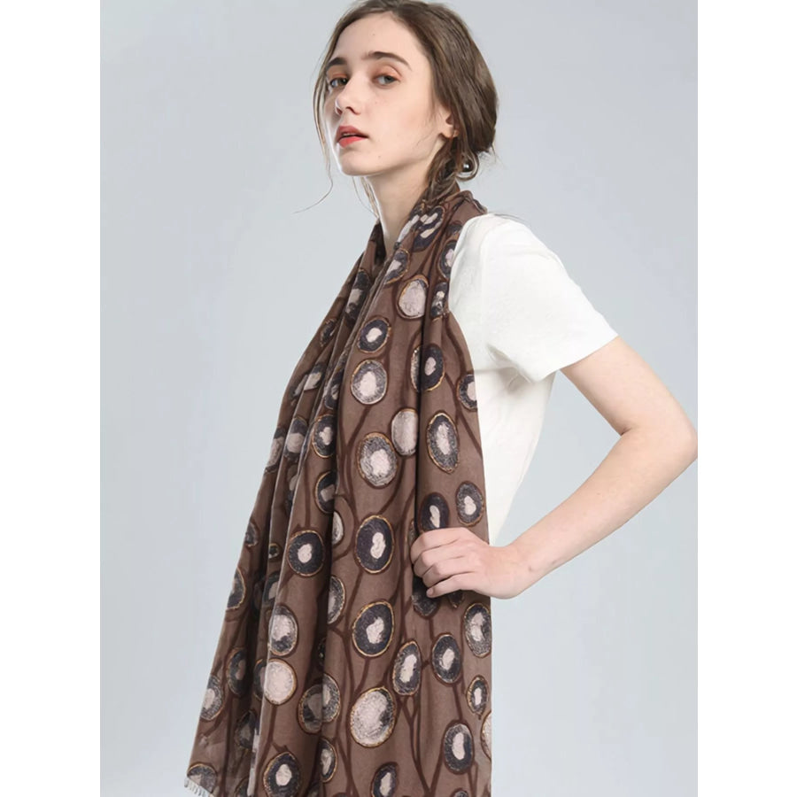 Abstract Circle Print Lightweight Fashion Scarf Khaki / One Size Apparel and Accessories