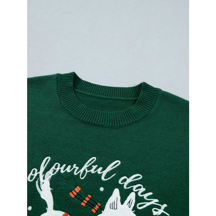 Abstract Dog Embroidery Christmas Round Neck Sweater Apparel and Accessories