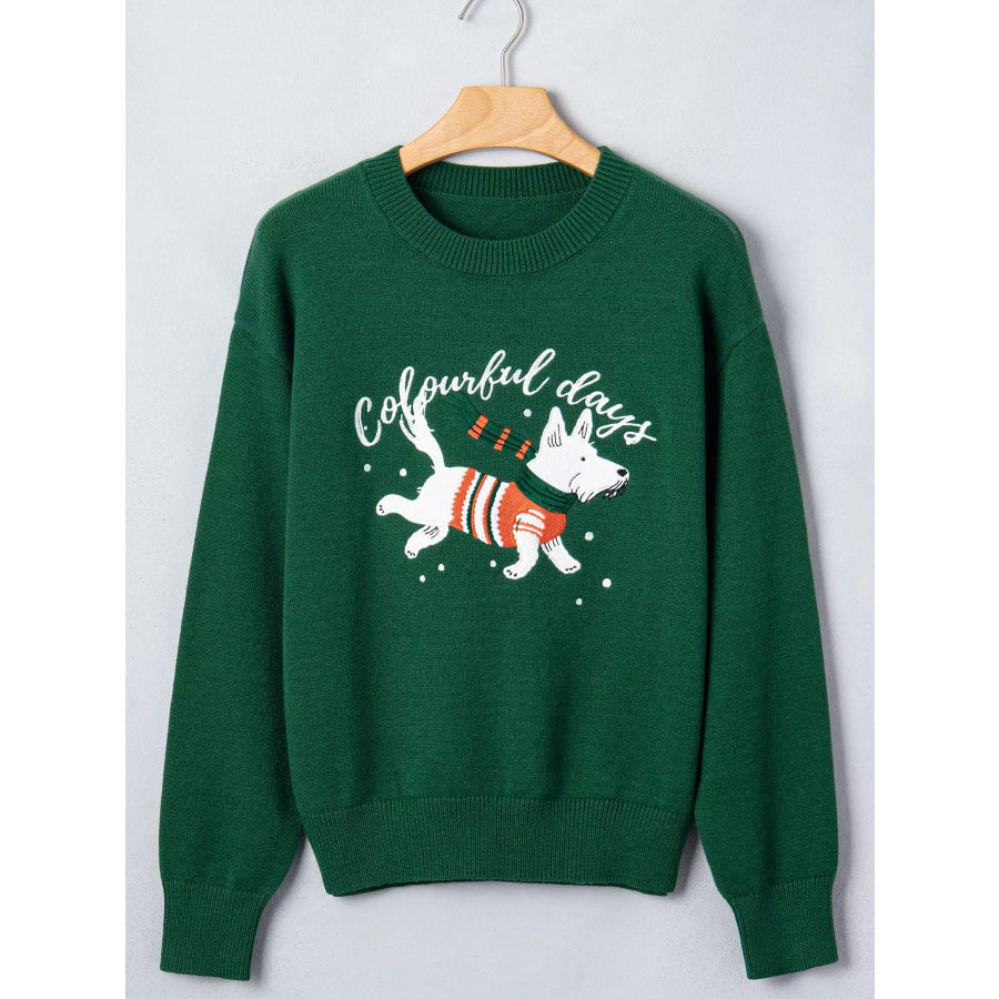 Abstract Dog Embroidery Christmas Round Neck Sweater Apparel and Accessories
