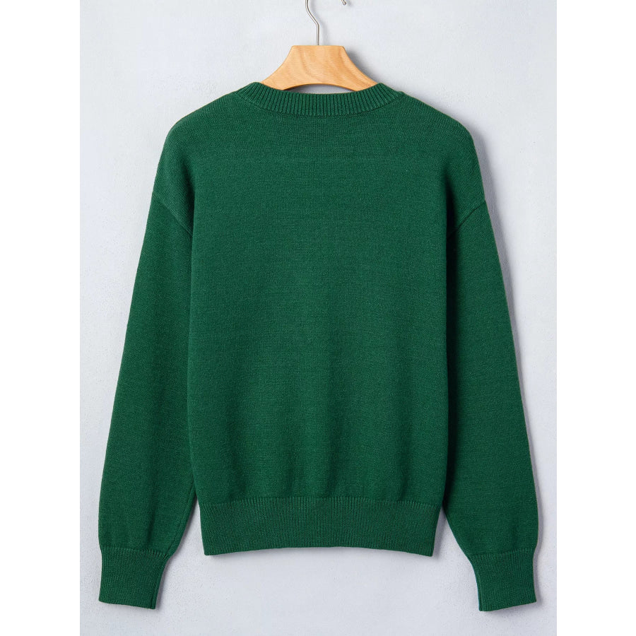 Abstract Dog Embroidery Christmas Round Neck Sweater Apparel and Accessories