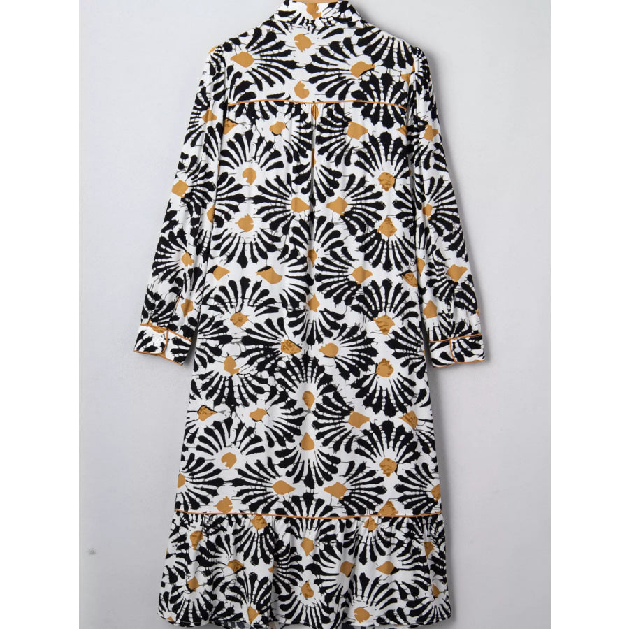 Abstract Floral Print Split Notched Dress Apparel and Accessories
