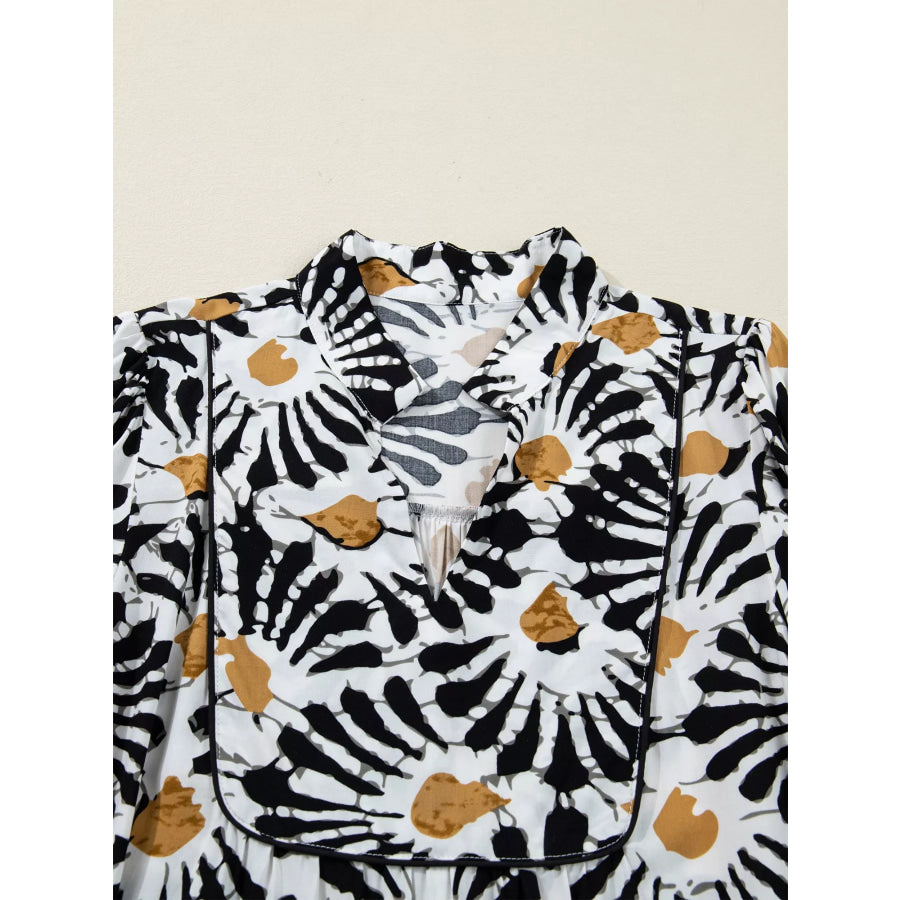 Abstract Floral Print Split Notched Dress Apparel and Accessories